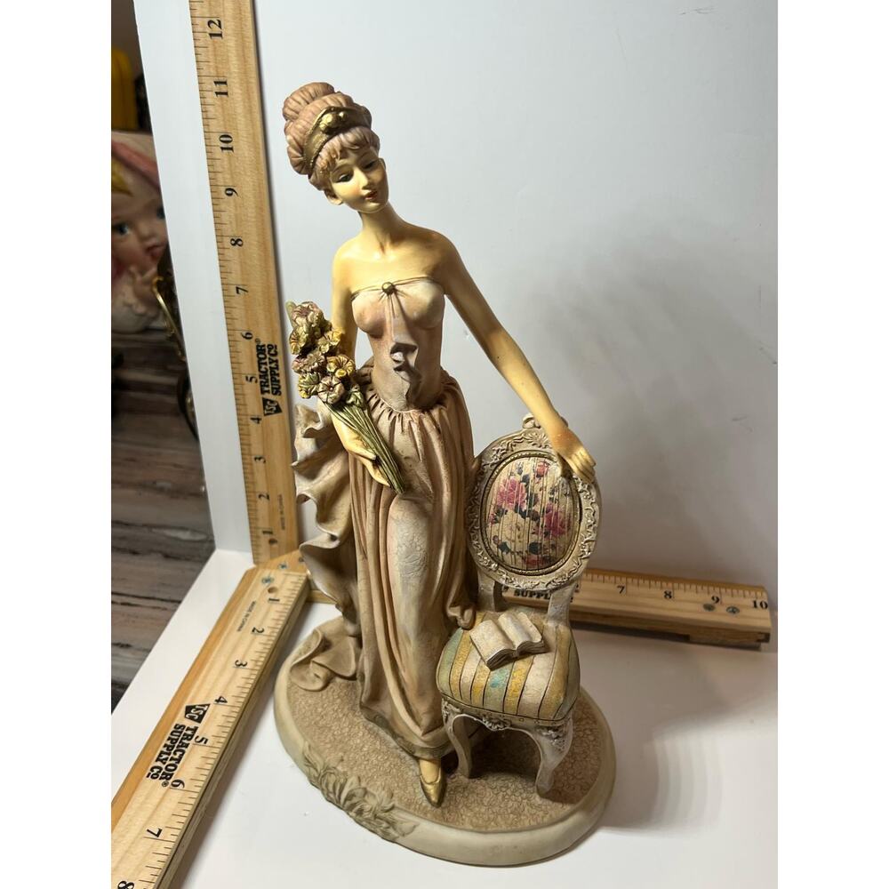 Elegant Vintage Lady Figurine with Chair & Flowers Romantic Victorian Decor - Picture 2 of 2